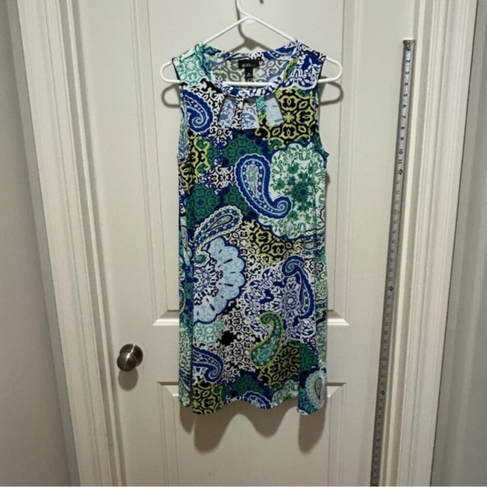 ALYX Sleeveless Paisley Print Dress - Blue and Green.  size M. Pockets. Stretchy